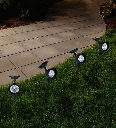 Outdoor Solar Powered LED Lights Stainless-Steel LED Lights - Weather-Resistant Spotlights