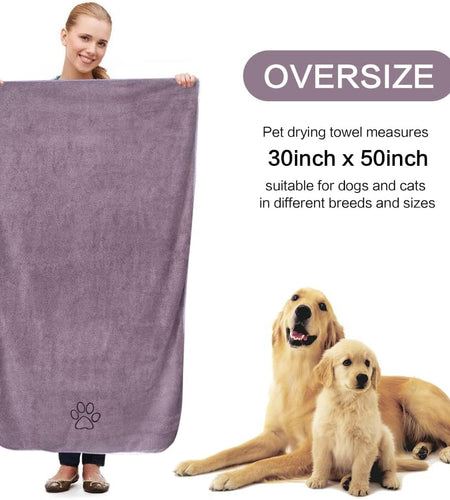 Dog Towel Super Absorbent Pet Bath Towel Microfiber Dog Drying Towel for Small, Medium, Large Dogs and Cats 30Inch X 50Inch Purple