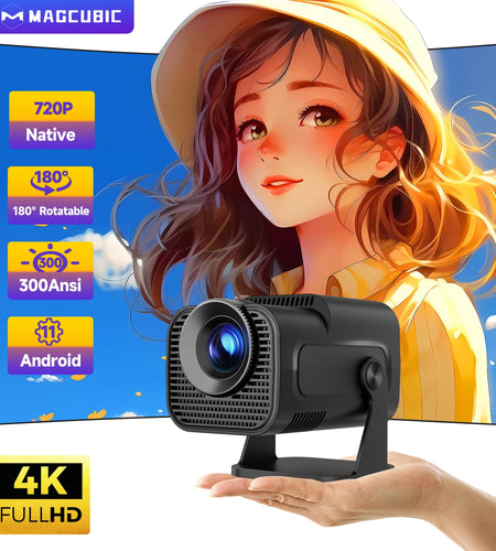 HY320 Mini Newly Native 720P Android 11 4K Projector 300ANSI Wifi6 BT5.0 Cinema Outdoor Portable 180° Rotable Projector